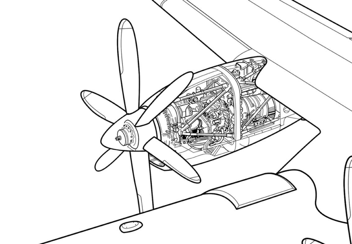 Ilustración estructura del motor de un avión