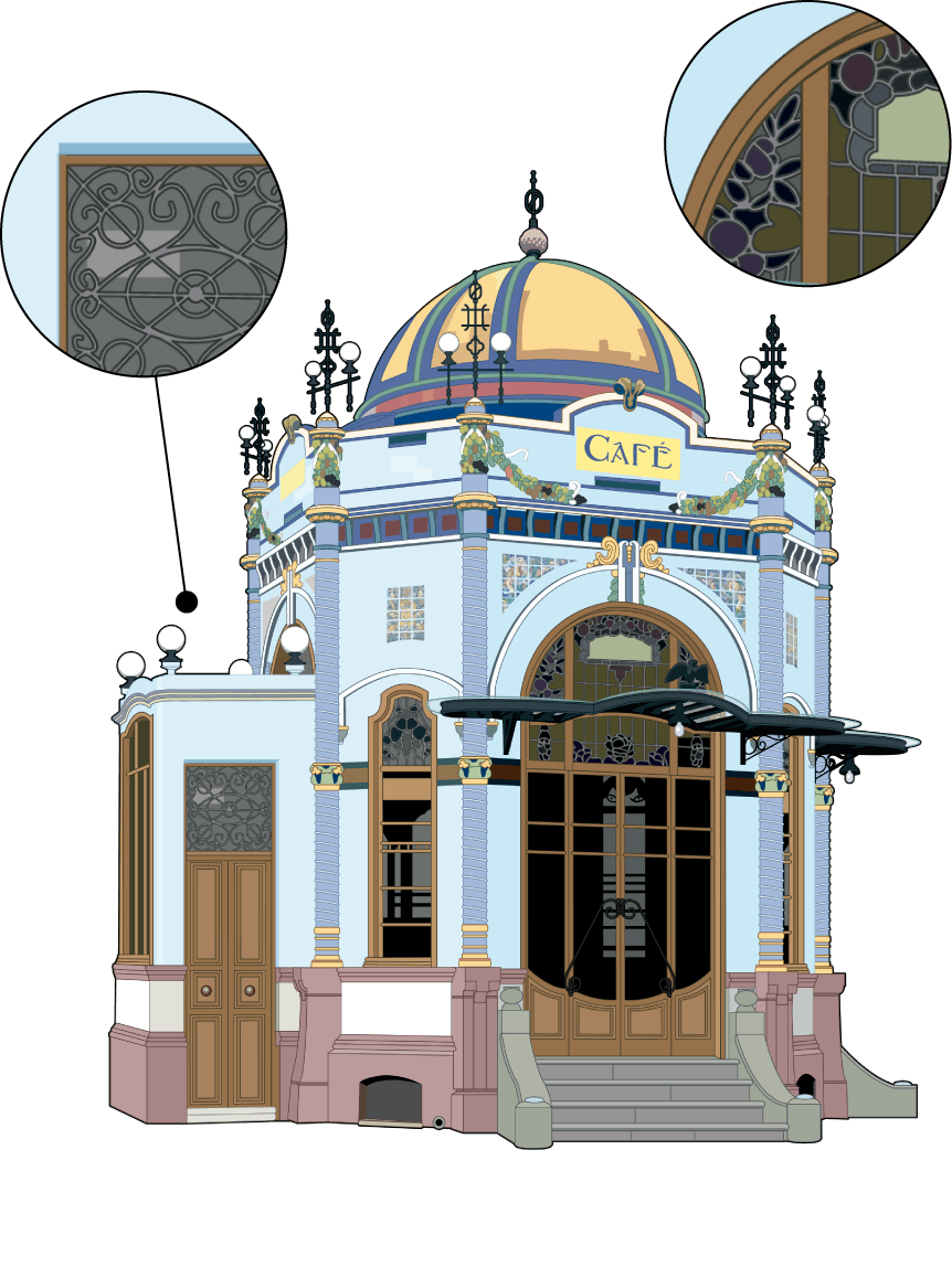 Ilustración de TSP arquitectura kiosko San Telmo